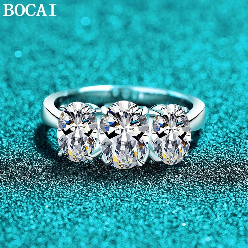 3.5ct Moissanite S925 Silver Jewelry Luxurious And Fashionable Three Lives And Three Generations Egg Shaped Engagement Ring
