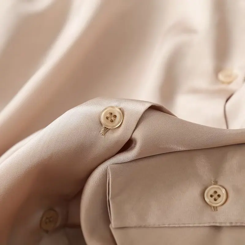 Withered Multicolor England Style Simple Solid Satin Shirt Office Lady Fashion Basic Blouse Women Tops