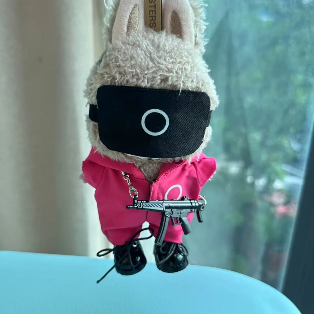 الملابس ل Labubu 3.0 مضحك المأكولات البحرية لعبة سلسلة ملابس دمى ملابس غير رسمية اكسسوارات كوماندوز سترة الملابس قلادة Mp5