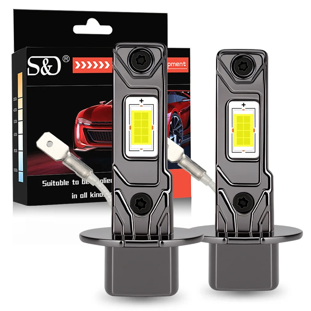 Farol LED S&D 30000LM H1 H3 100W Mini Canbus, Lâmpada Automotiva Sem Ventilador, Luz de Neblina Diode 5500K Branca 30000LM para Carro