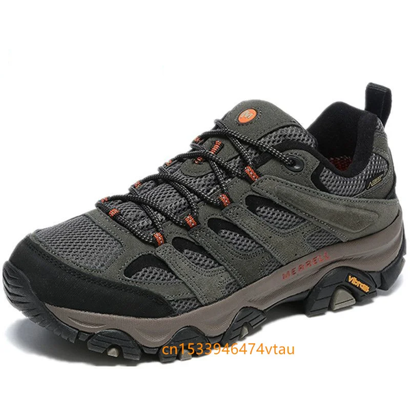 Merrell-zapatos de senderismo al aire libre para hombre, calzado antideslizante con absorción de impacto, resistente al desgaste, de cuero genuino,