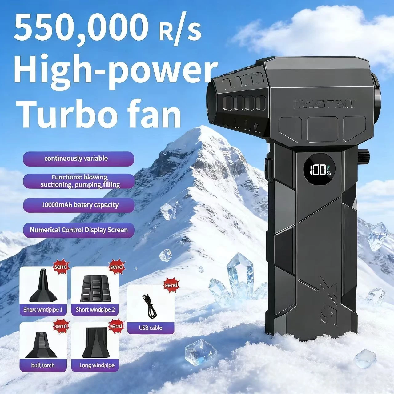 

X5 Mini Violent Fan 550000RPM Electric Air Duster With 5 Nozzles Brushless Turbo Jet Fan Air Blower Car Keyboard Cleaning Tools