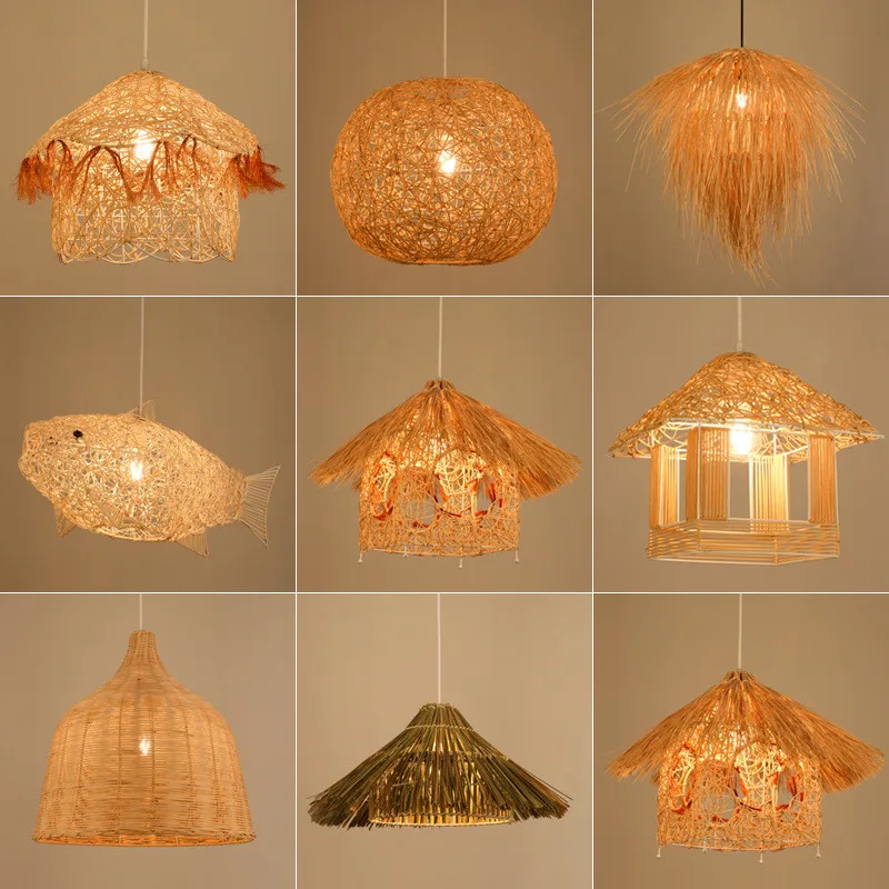 

Японская художественная люстра из ротанга ручной работы из ротанга, круглый птичье гнездо, дом, травяной дом, креативный пасторальный ресторан, кафе, свет