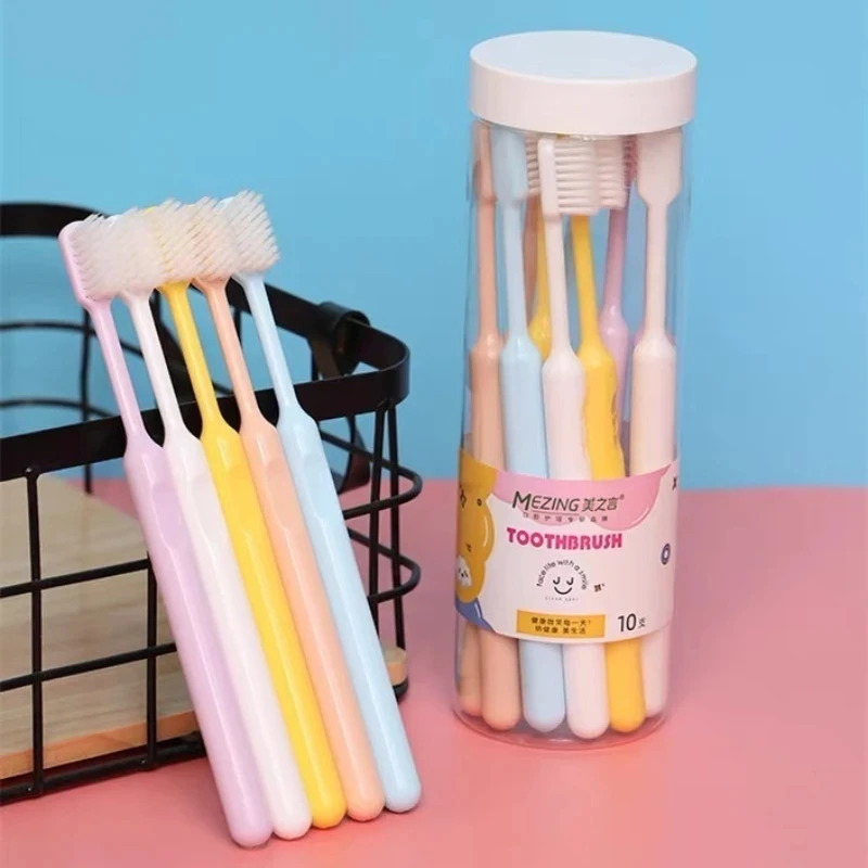 

10 Pack Candy Color Toothbrush Simple And Fashionable Family Travel Women Men Soft Fur Japanese Toothbrush
