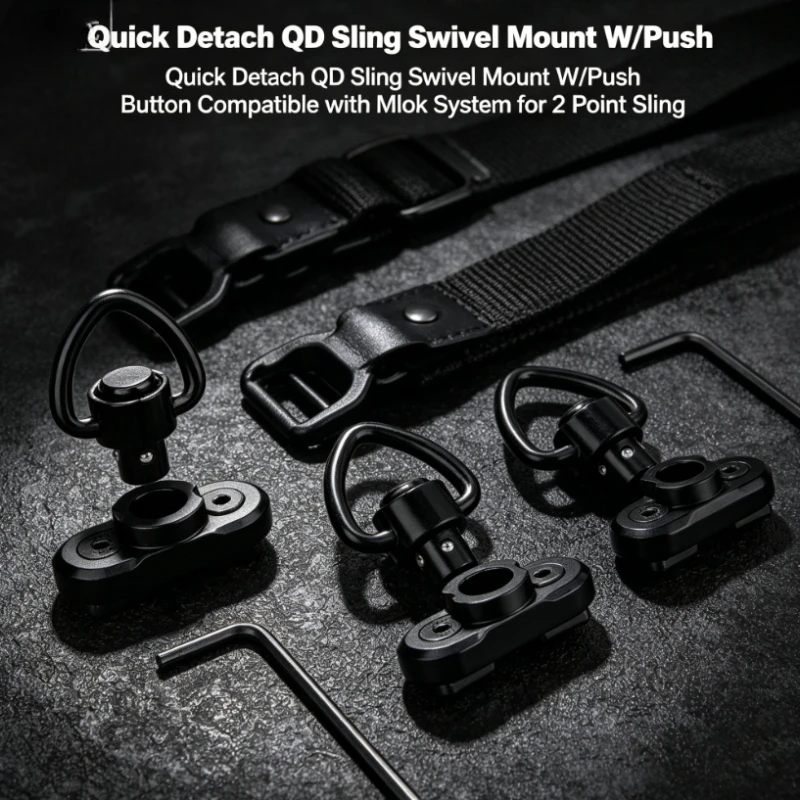 Quick Detach QD Sling Swivel Mount W/Push Button Compatible with Mlok System for 2 Point Sling