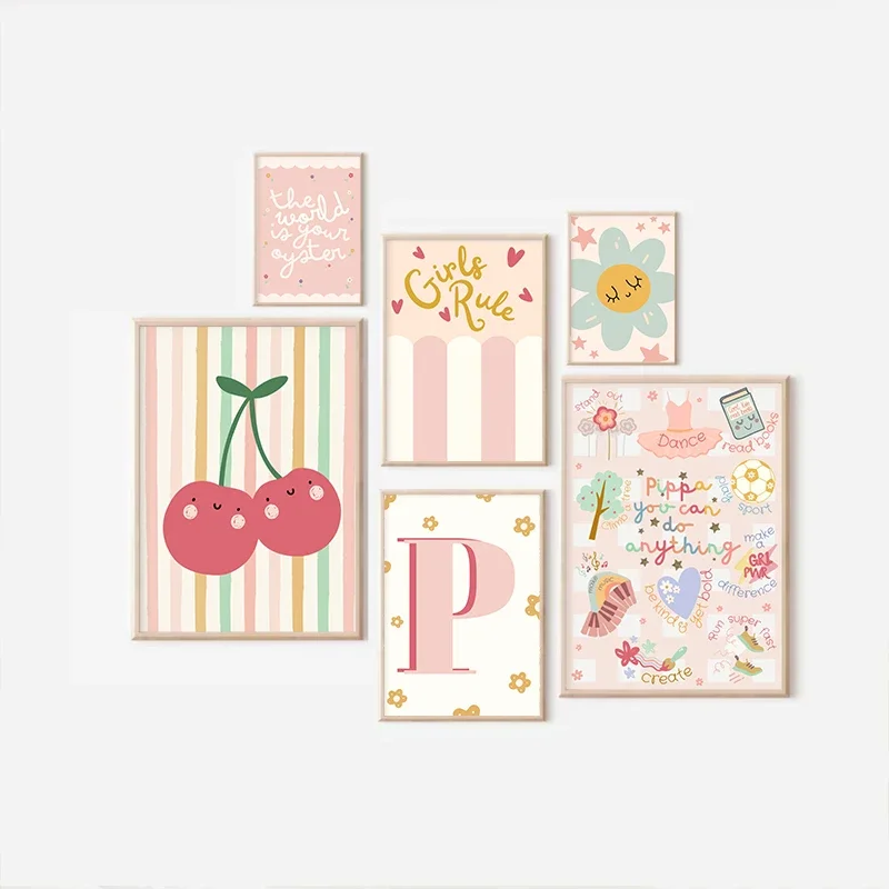 Colorful Trendy Pink Positive Affirmation Gallery Poster Playroom Girls Bedroom Kids Room Kindergarten Canvas Painting Wall Art