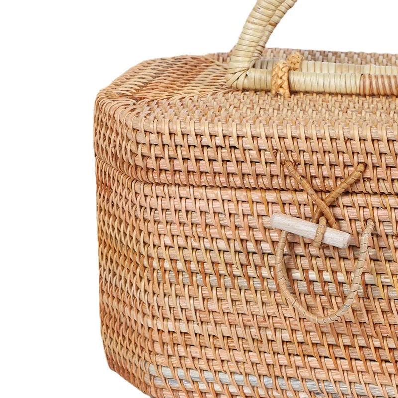 Autumn Rattan Woven Portable Storage Basket Pastoral Style Octagonal Bread Snack Fruit Home Picnic Basket