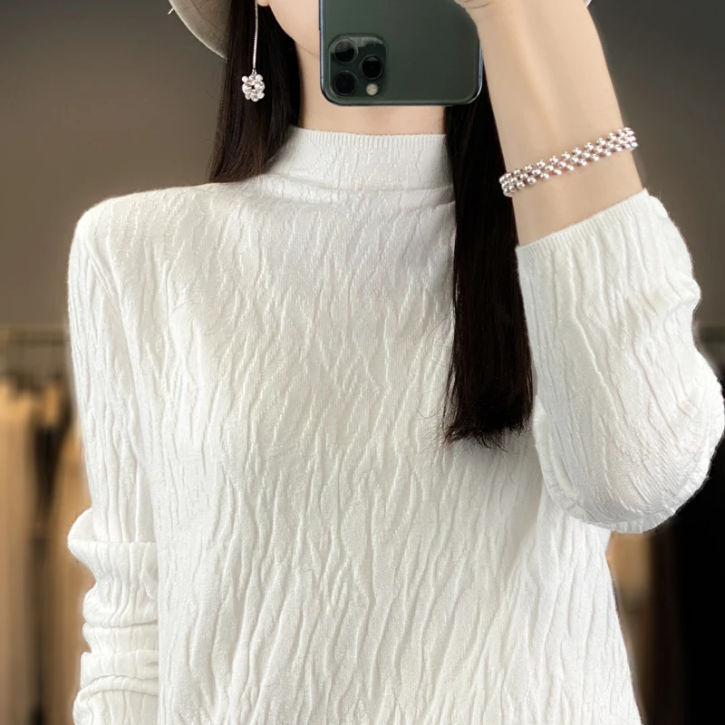 Half Turtleneck Pit Strip Long-Sleeved Knitted Bottoming Shirt Women's Pullover Warm and Thin Inner Sweater Short Solid Color