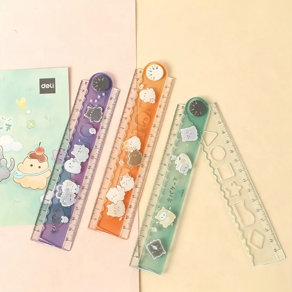 Cartoon Folding Ruler Gradient Color Multifunctional Stationery Ruler Geometric Drawing Measuirng Tool for Students and Office