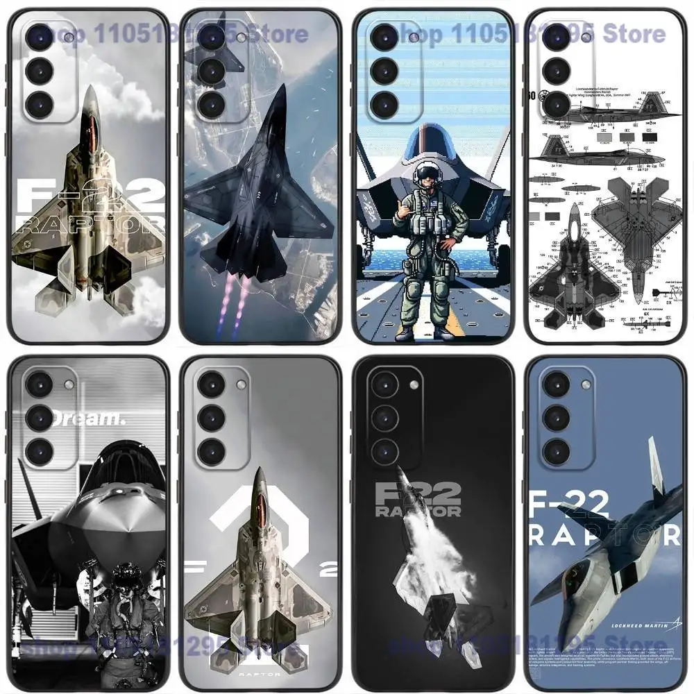 

Cool Pilot F-22 Fighter Phone Case For Samsung Galaxy A32,21s,22,31,52,53,72,73,Note20,8,9,10 Soft Silicone Black Cover