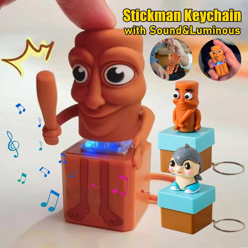 Tungtungtung Sahur Keychain Wooden Stick Man Button Keychain Luminous Sound Pendant Anime Peripheral Model Decorative Gift