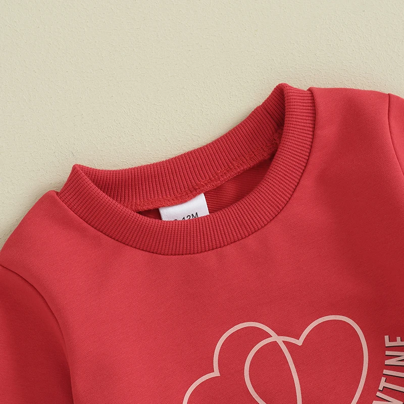 Entzückendes Valentinstag-Outfit für Kleinkinder und Mädchen, Sweatshirt-Oberteil mit Schlaghose und elastischem Bund