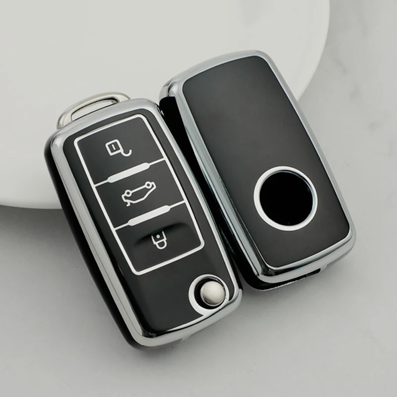 Silver Tpu Car Key Case Cover for Volkswagen VW Polo Golf Passat Tiguan Beetle Caddy T5 Up Eos Skoda Octavia Seat Leon Altea