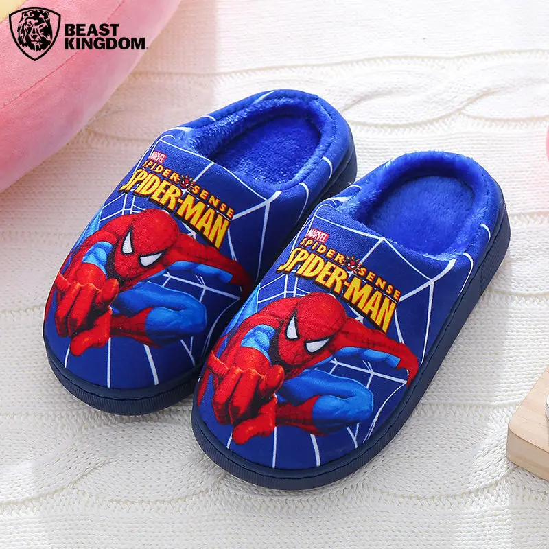 BEAST KINGDOM nadruk kreskówkowy Spiderman bawełniane kapcie buty dziecięce moda ciepło jesienno-zimowy kryty pantofel dziecięcy prezent