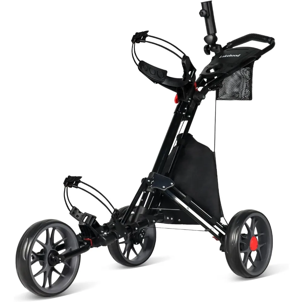 

Golf Push Cart, 3 Wheel Golf Push Cart Foldable and Lightweight Golfs Pull Cart, Easy to Open/Fold, Golf Bag Cart