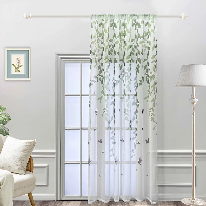 Field Green Vine Elegant Embroidered Transparent Sheer Tulle Curtain,Blinds,Bedroom,Living Room,Modern Home Decoration,Children