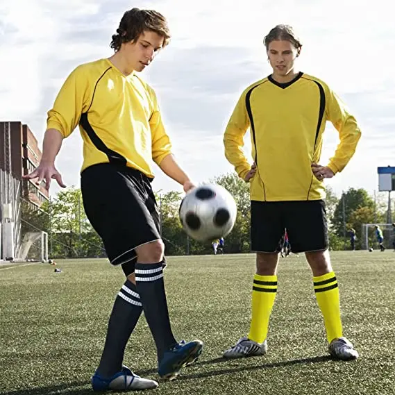 Unisex Kompressionssocken Fußballsocken Rutschfeste lange Röhre Kniestrümpfe Socken Gestreifte Fußballsocken Laufsportsocken – Detail 10