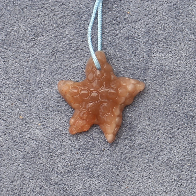 

Polished Sunstone Starfish Pendant – Peach-Red Textured Gemstone Jewelry Component 18x4mm-1.3g