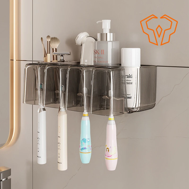 

Toothbrush Rack No Need To Punch Wall-mounted Toothbrush Toothpaste Cup Storage Rack Toilet Mouthwash Cup