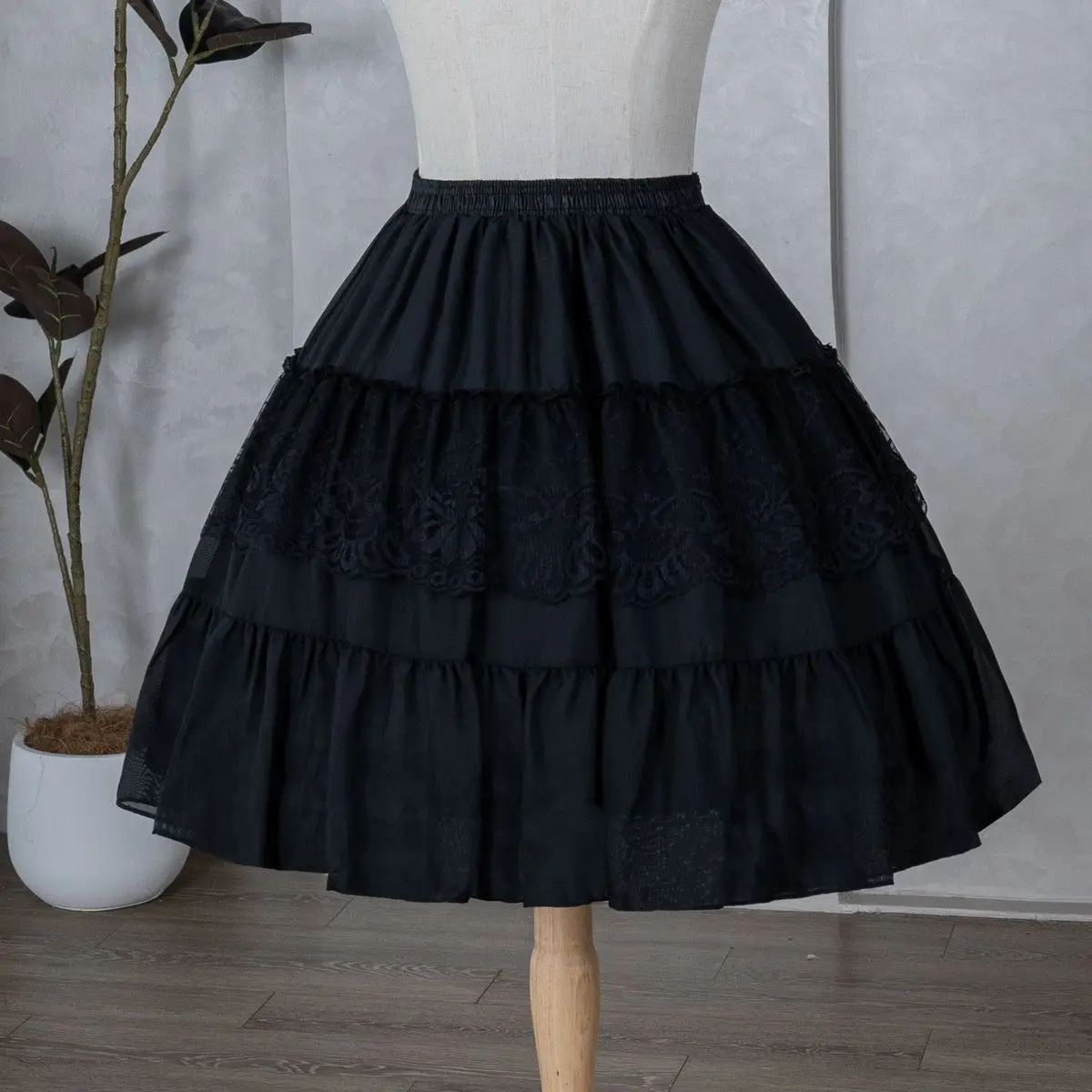 Women Petticoat 2 Hoops Skirt Chiffon Ball Gown Short Half Slip Underskirt for Lolita Cosplay