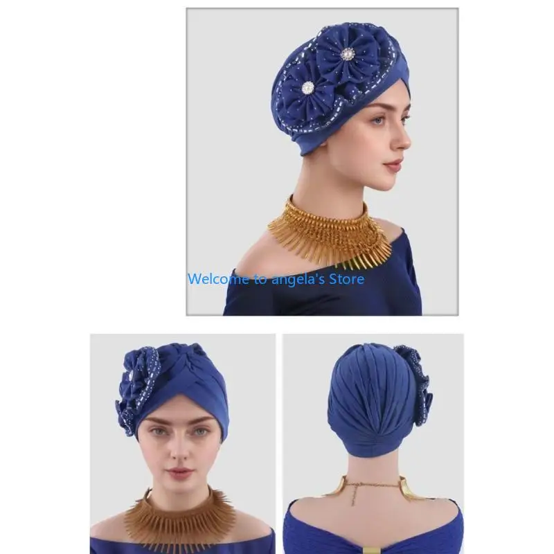 X4YC العصرية زهرة كبيرة الحجاب قبعة يندبروف حماية قبعة الرجال قبعة الدينية