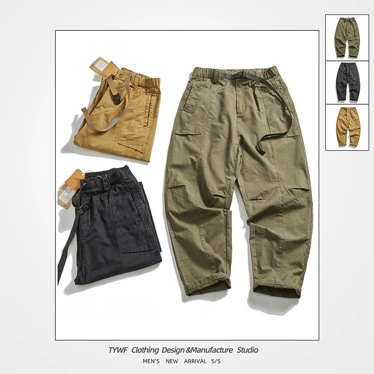 

Свободные повседневные рабочие брюки для мужчин, прямые брюки High Street Faion, брендовые Bule Sa, ретро, японские брюки для отдыха с микроконусом