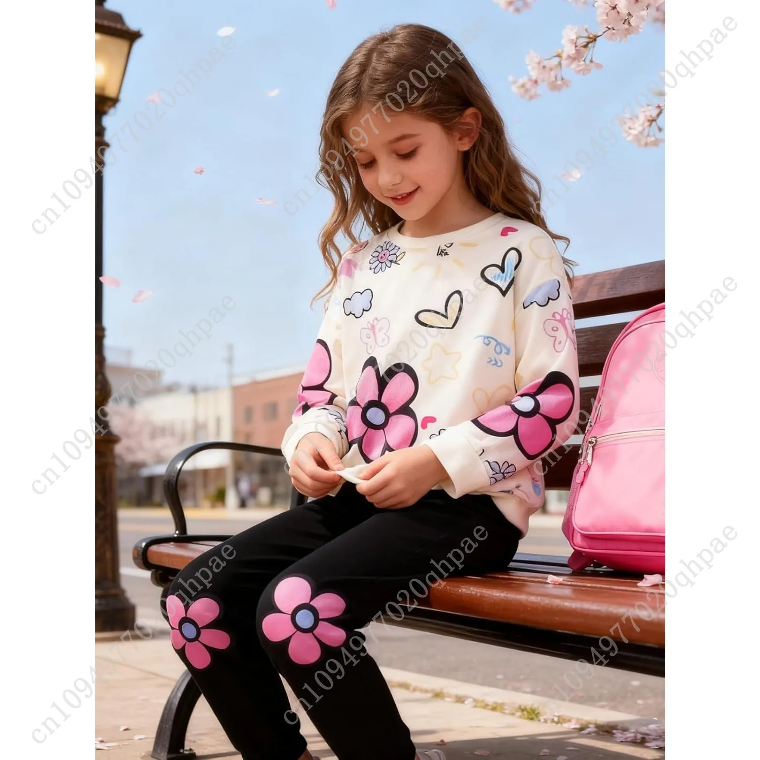 ملابس للفتيات الصغيرات، سويت شيرت مطبوع عليه زهور، قطعتان من ملابس الخريف للفتيات الصغيرات، مقاس 3-7 سنوات