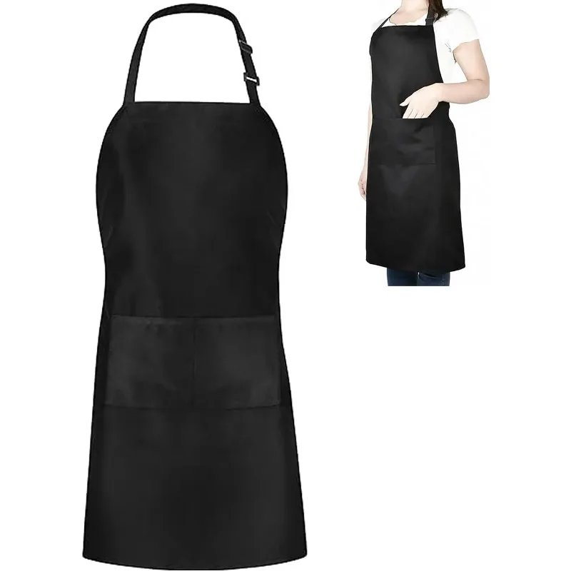 Adjustable Bib Apron with Pockets Family Cooking Kitchen Aprons Catering Chef Apron Bakery Cafe Waiter Pinafore Barber Workwear
