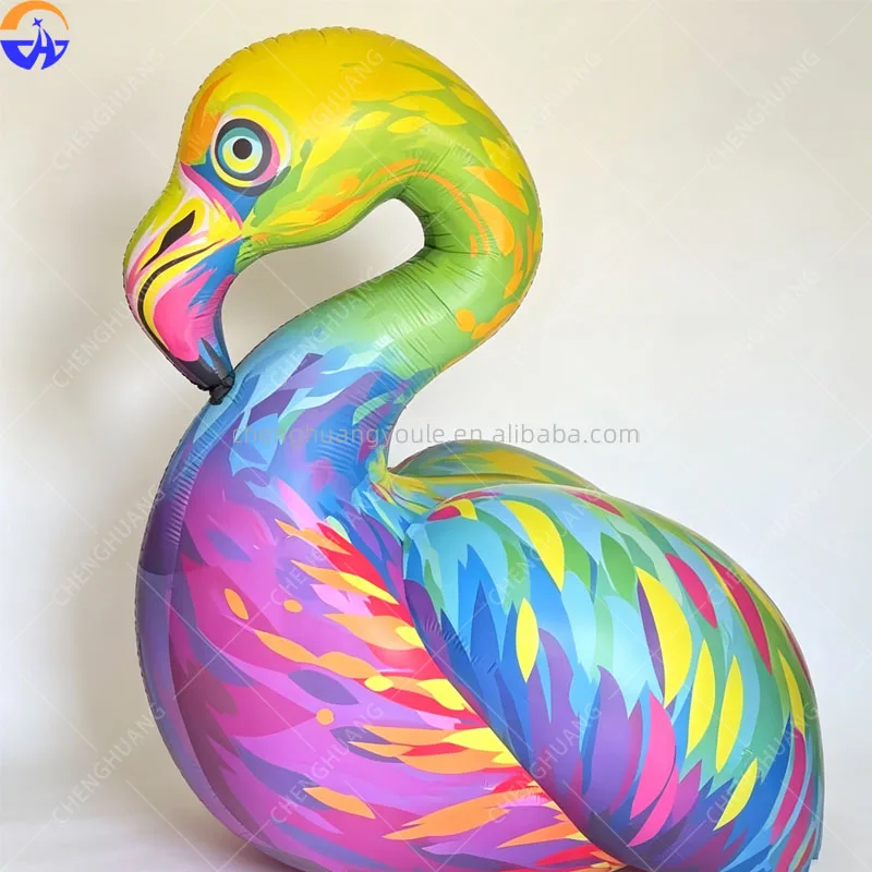 3M Giant Inflatable Colorful Bird Air Blow Cartoon Flamingo with White LED Light for Night Outdoor Event Decor Advertising