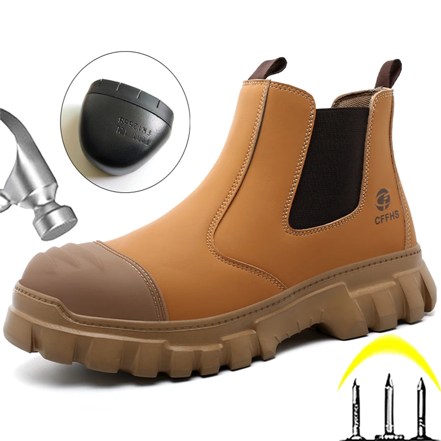 Quality Protection Shoes Work Boots Steel Toe Shoes Chelsea Boots Anti-Smash Anti Puncture Safety Boots Indestructible Shoes