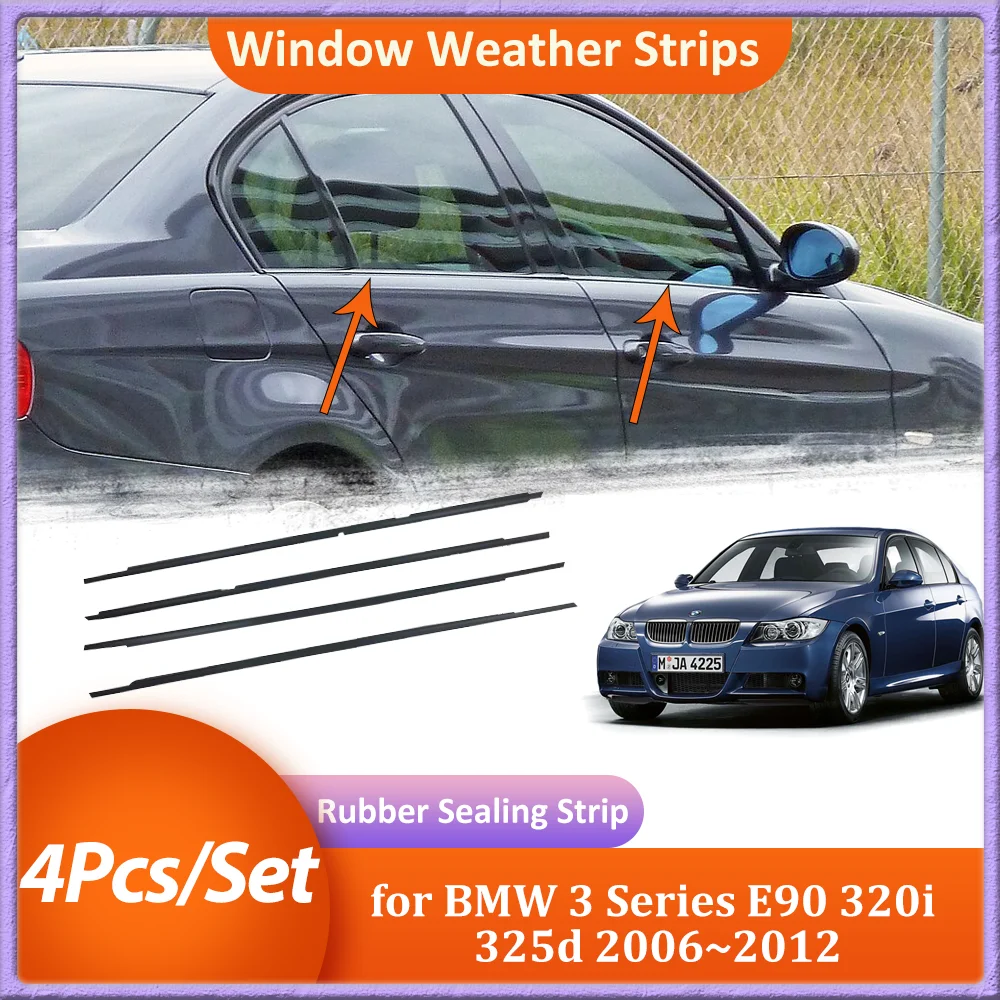Für BMW 3er E90 320i 325d 2006~2012 Auto-Fensterdichtungen Silber Schwarz Fenstergummi-Dichtungsstreifen Dekorative Zubehörteile