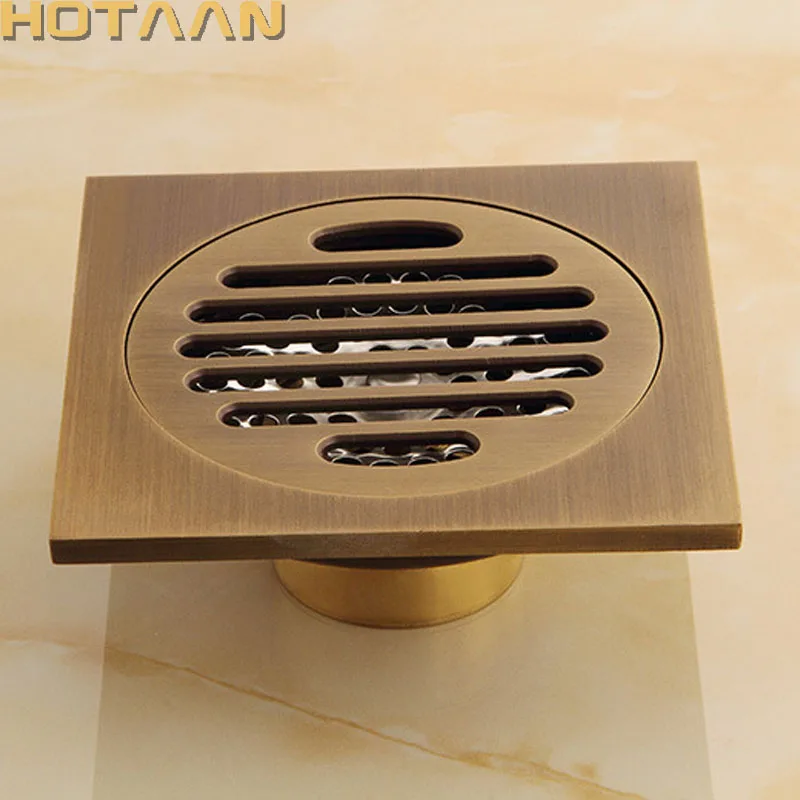 . High Quality Antique Brass Carved Flower Art Bathroom Accessory Floor Drain Waste Grate100mm*100mm YT-2104