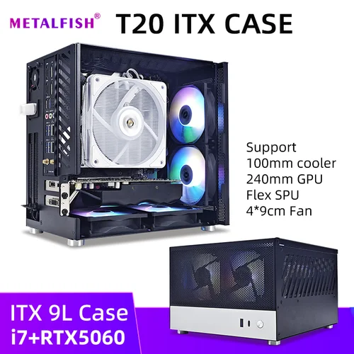 METALFISH T20 Mini ITX carcasa blanca 9L soporte de chasis de PC compacto Flex PSU/240mm GPU/100mm enfriador/180 enfriador de líquidos