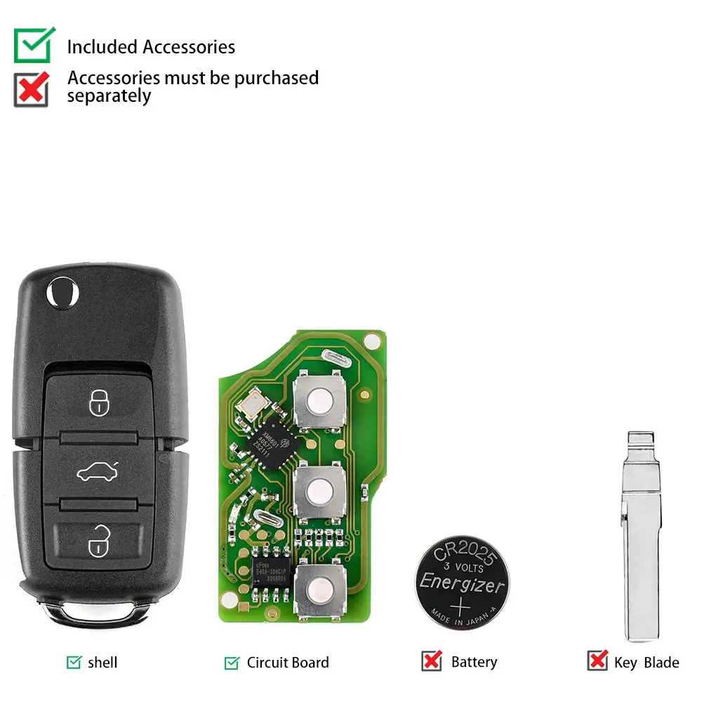 5pcs Xhorse VVDI2 Universal Wire Remote Key for VW B5 XKB501EN 3 Buttons X001-01 Car Remote Control for VVDI2 VVDI Mini Key Tool