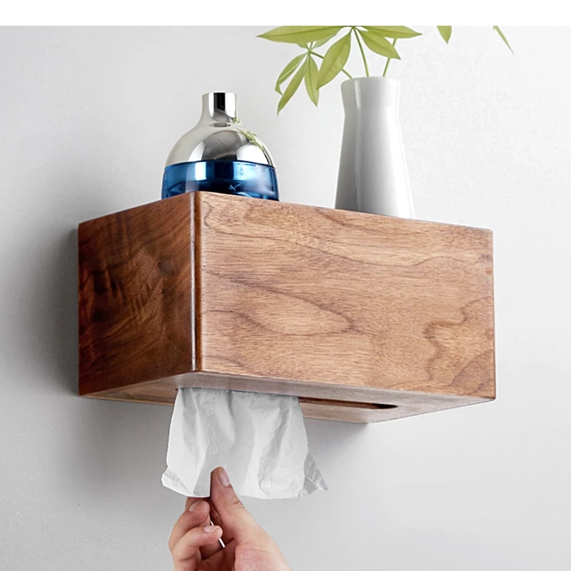 Walnut Wooden Paper Towel Holder Toilet Racks Household Wall Mounted Tissue Storage Bathroom Multifunctional Shelves