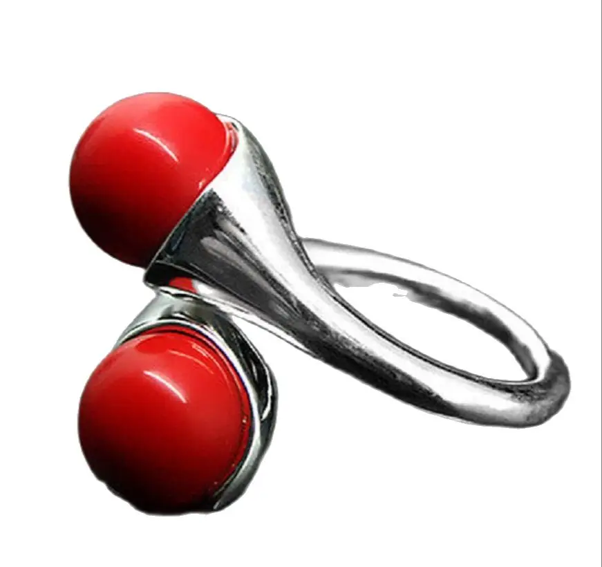 Hot Sale New Style Women\'s Beautiful Natural Red Coral 925 Solid Sterling Silver Ring Size Can Arbitrarilyad Adjust 7~ 12#