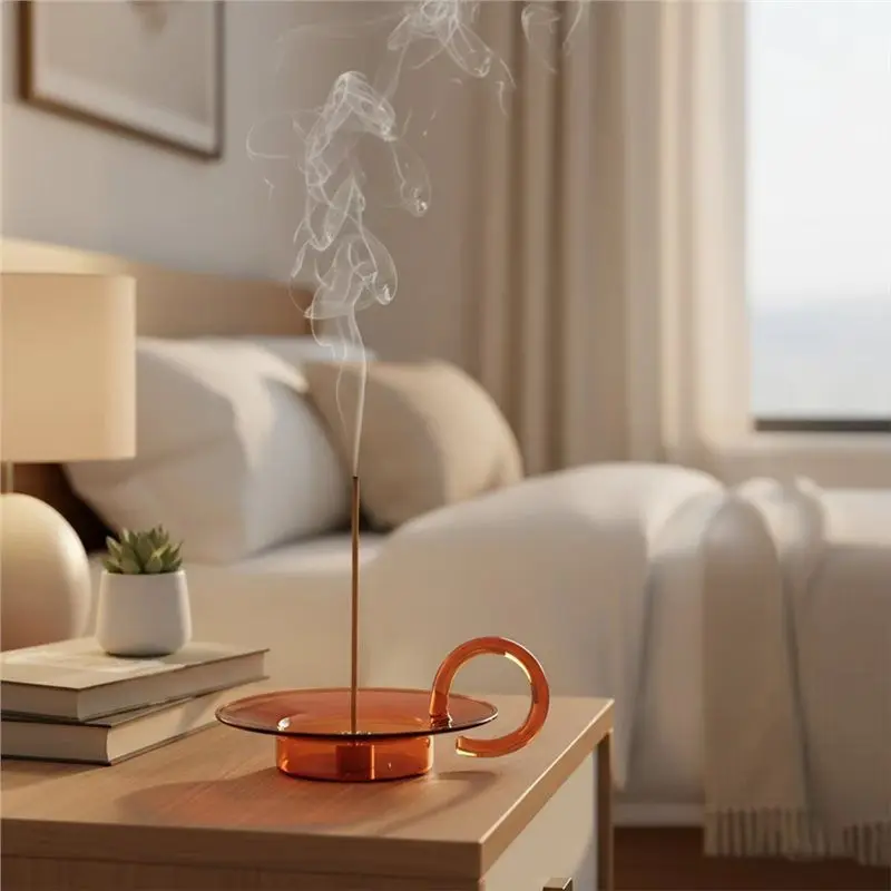 M12K-Glass Incenseholder Brass Nine-Hole Incensestick Holder Holder With Glass Ashcatcher Incenseburner For Meditation Yoga Spa