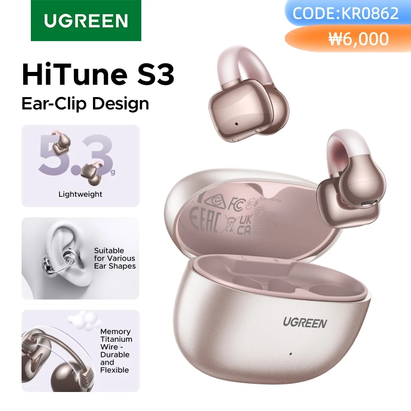 UGREEN Open Ear Clip Fones de ouvido sem fio Bluetooth Fones de ouvido esportivos Fones de ouvido com microfone com ganchos de ouvido e gancho de orelha