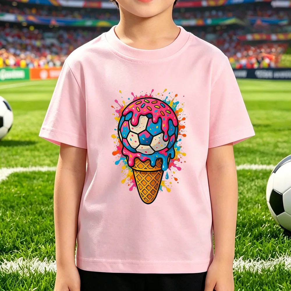 New T-shirt for Children Fashionable Loose Comfortable Soft Skin Friendly Versatile Football Ice Cream Printed Short Sleeved Top