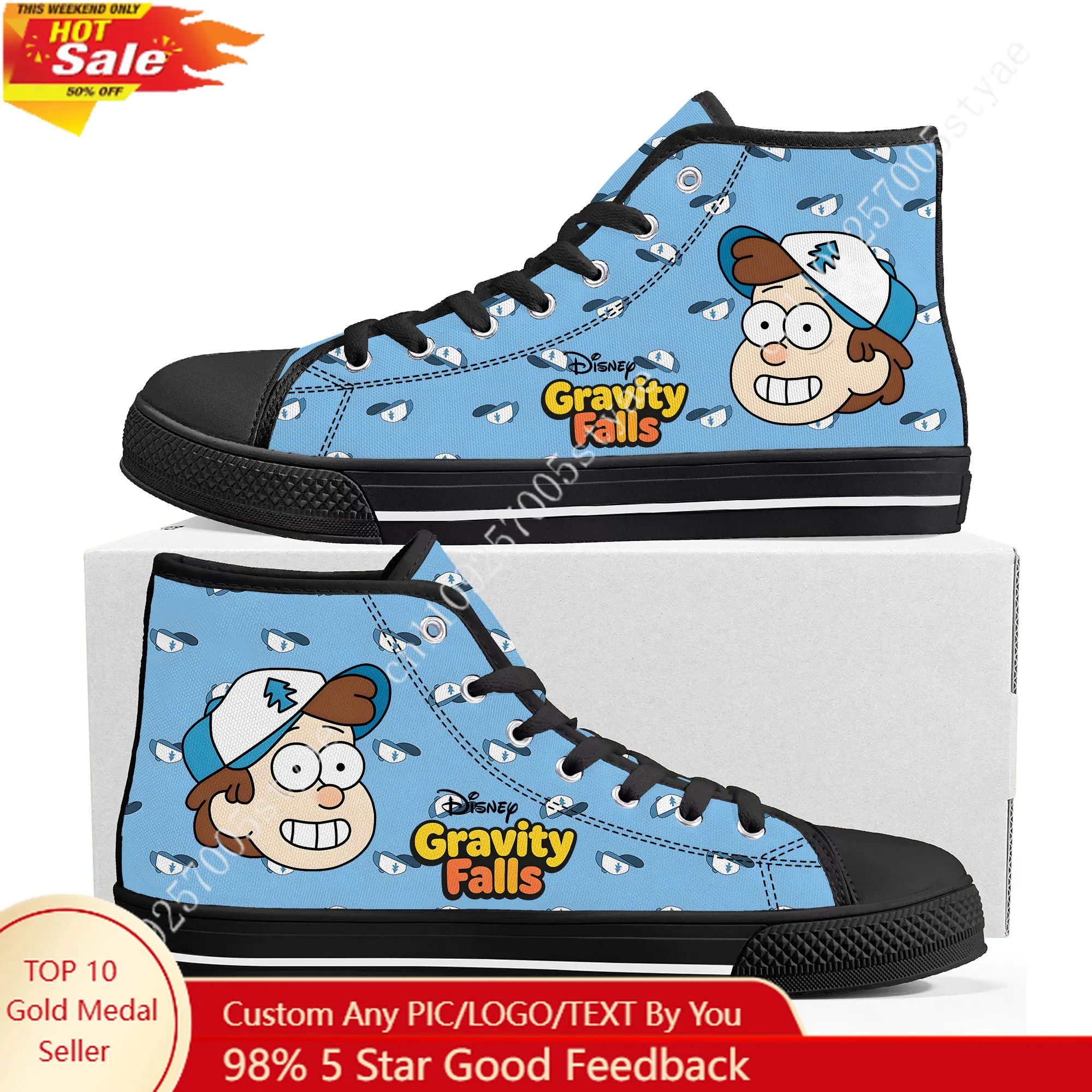 

Dipper Pines High Top Sneakers Disney Cartoon Movie DIY Decorate Shoes Design Your Party Holiday Gifts Custom Shoe