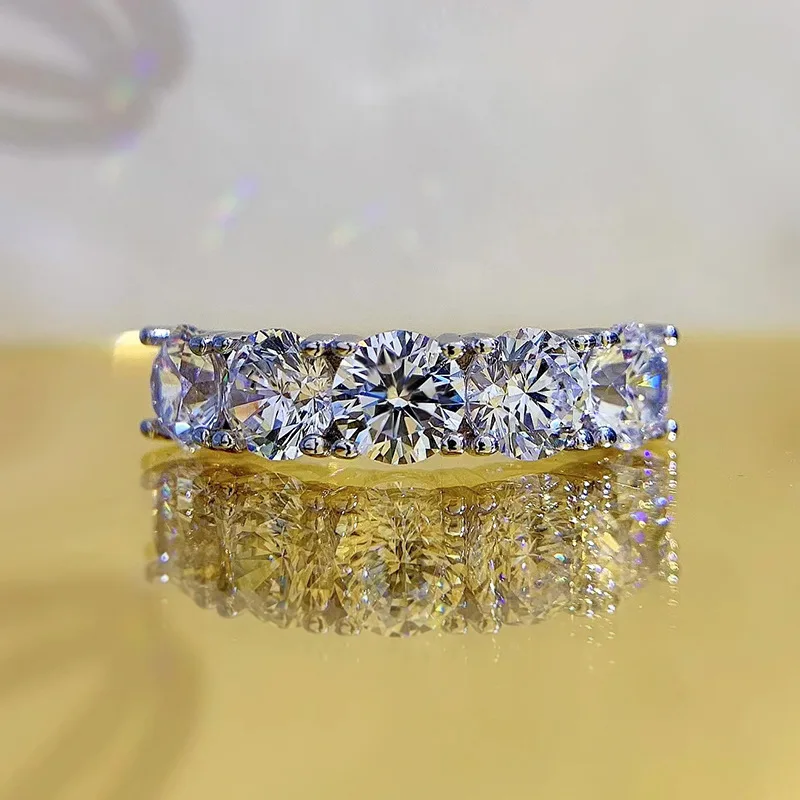 Xiaoyan New 100% S925 Silver Classic 5.0mm White Diamond Ring Exquisite Jewelry Women's Ring Anniversary Commemorative Gift