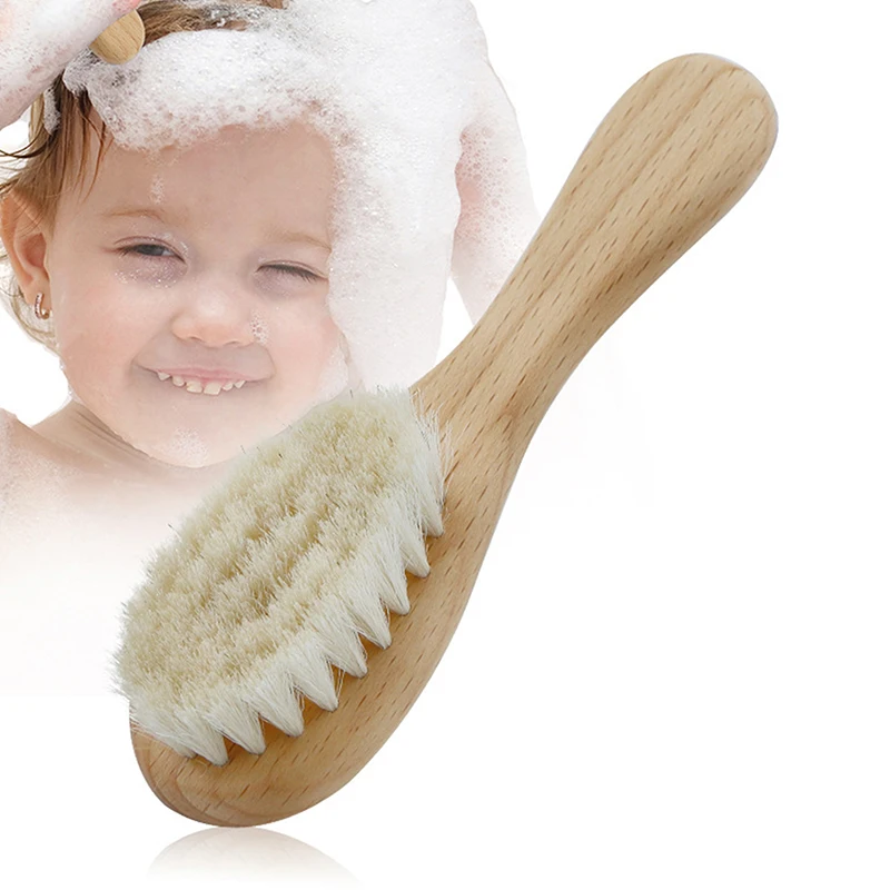 【New】Baby Care Pure Natural Wool Baby Wooden Brush Comb Brush Baby Hairbrush Newborn Hair Brush Infant Comb Head Massager