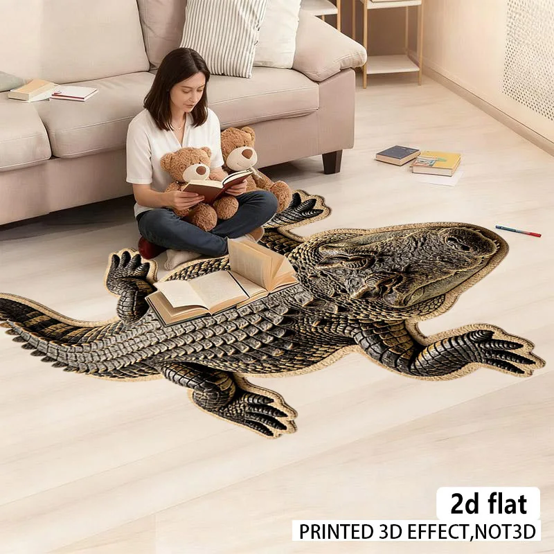 VIKAMA 2d Flat Irregular Carpet Crocodile Pattern Rug Living Room Carpet Bedroom Bedside Floor Mat Doormat Home Decor