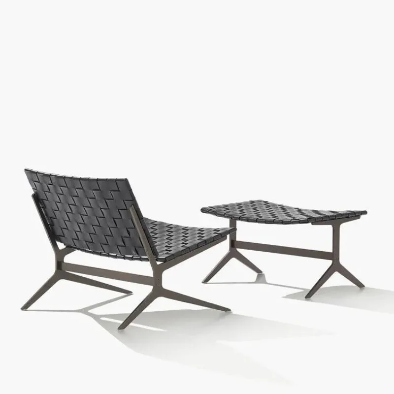 

Italian minimalist single sofa chair recliner saddle leather woven lazy leisure chair