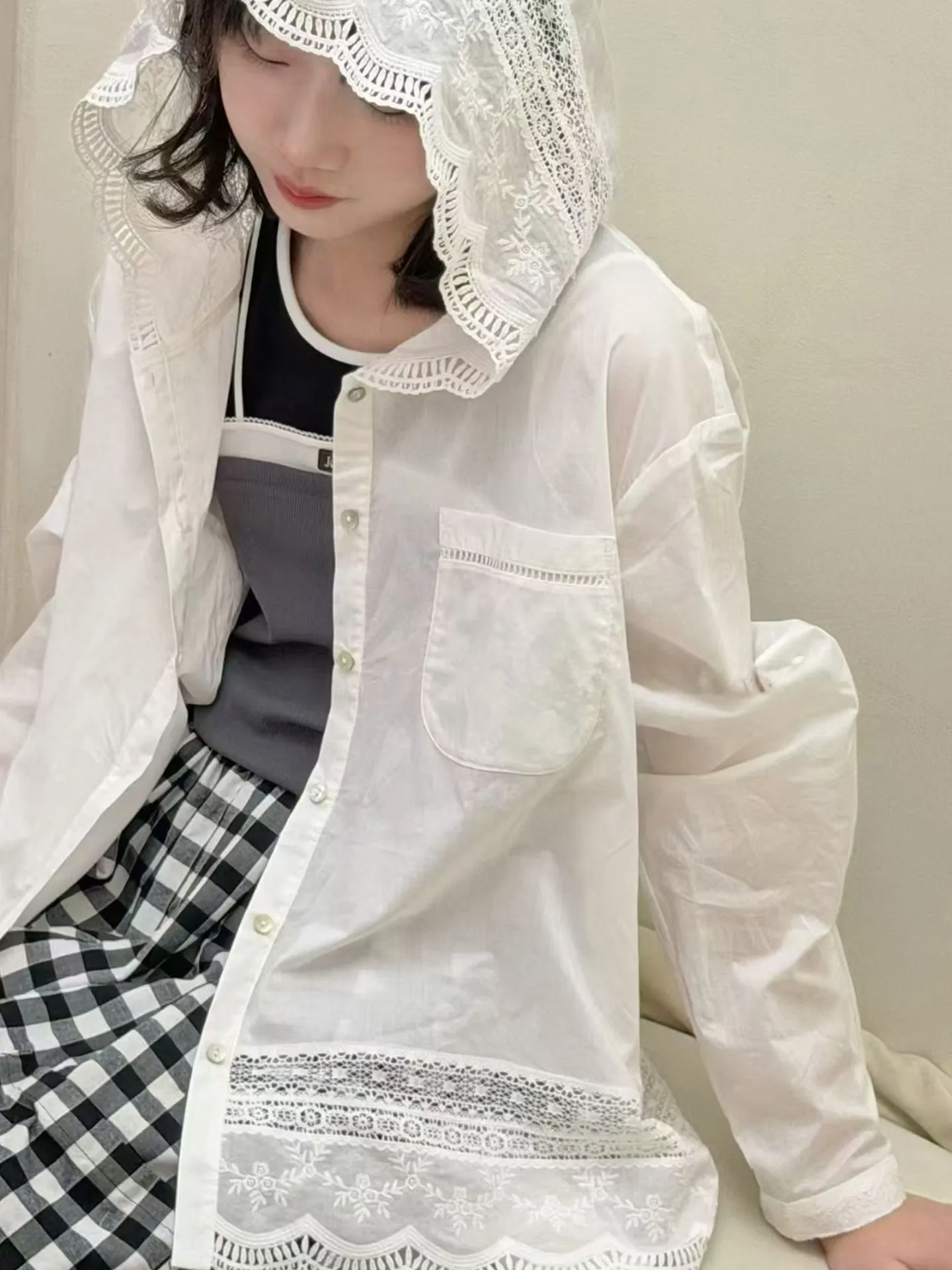 girls'-summer-sun-protection-jacket-white-hooded-hollow-ruffle-fashionable-top-children's-clothing-casual-style-zipper-closure