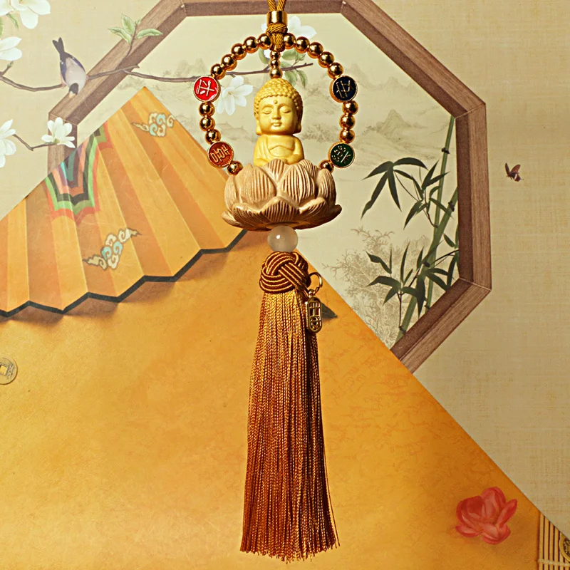 2024 New Car Peach Lotus Avalokitesvara Buddha Pendant High-End Safe Trip Joy Car Car Accessories Backpackbackpack