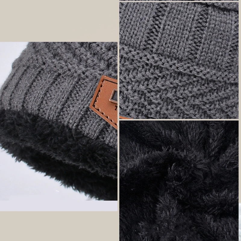 Men and Boys Winter Keep Warm 3 Pieces Set Woolen Yarn Knit Beanie Hat Telefingers Gloves Fleece Lining Scarf Parent-child ACC