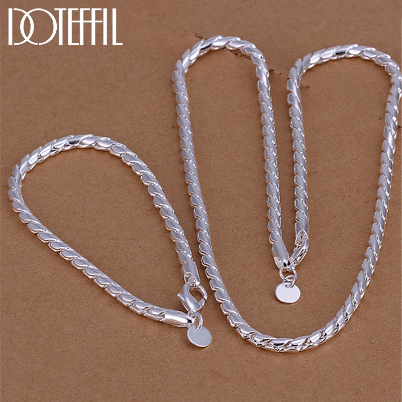 5mm Snake Chain Necklace Bracelet Silver Color Set For Woman Man Fashion Simple 20 Inches Chain Jewelry