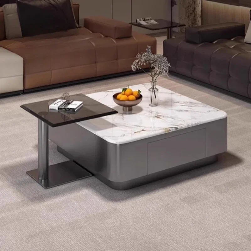 Minimal light luxury natural marble round coffee table living room small apartment tea table household high-end sense