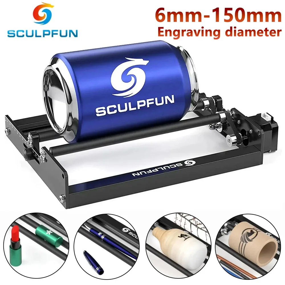 

SCULPFUN Laser Rotary Roller Laser Engraver Y-axis Roller 360° Rotating for Cylindrical Objects Heightening Column kit 150MM